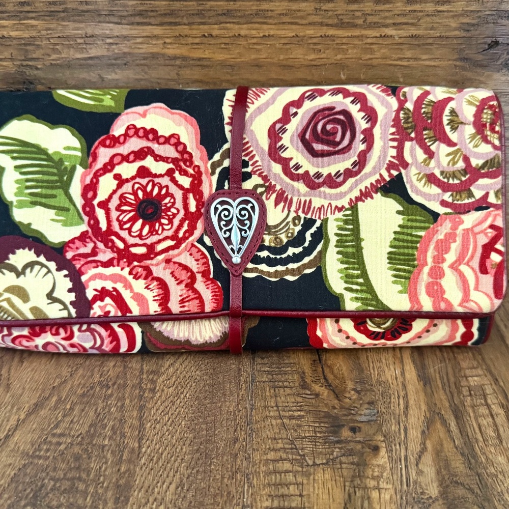 Brighton‎ Jewelry Roll Floral Canvas Travel Clutch Necklace Bracelet Holder C